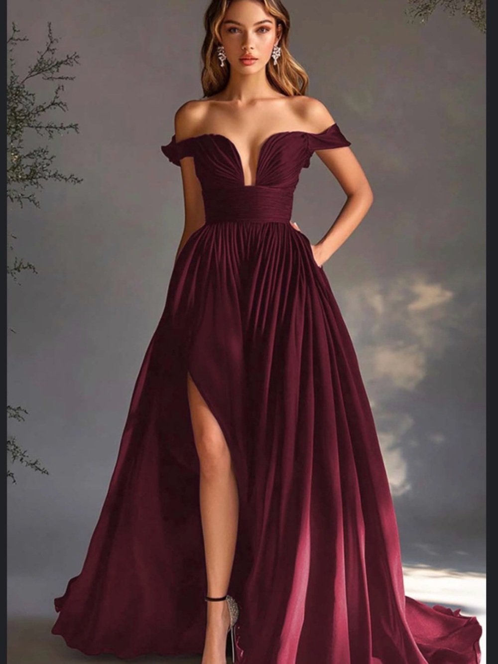 NWOT Off The Shoulder A Line Dress with Slit